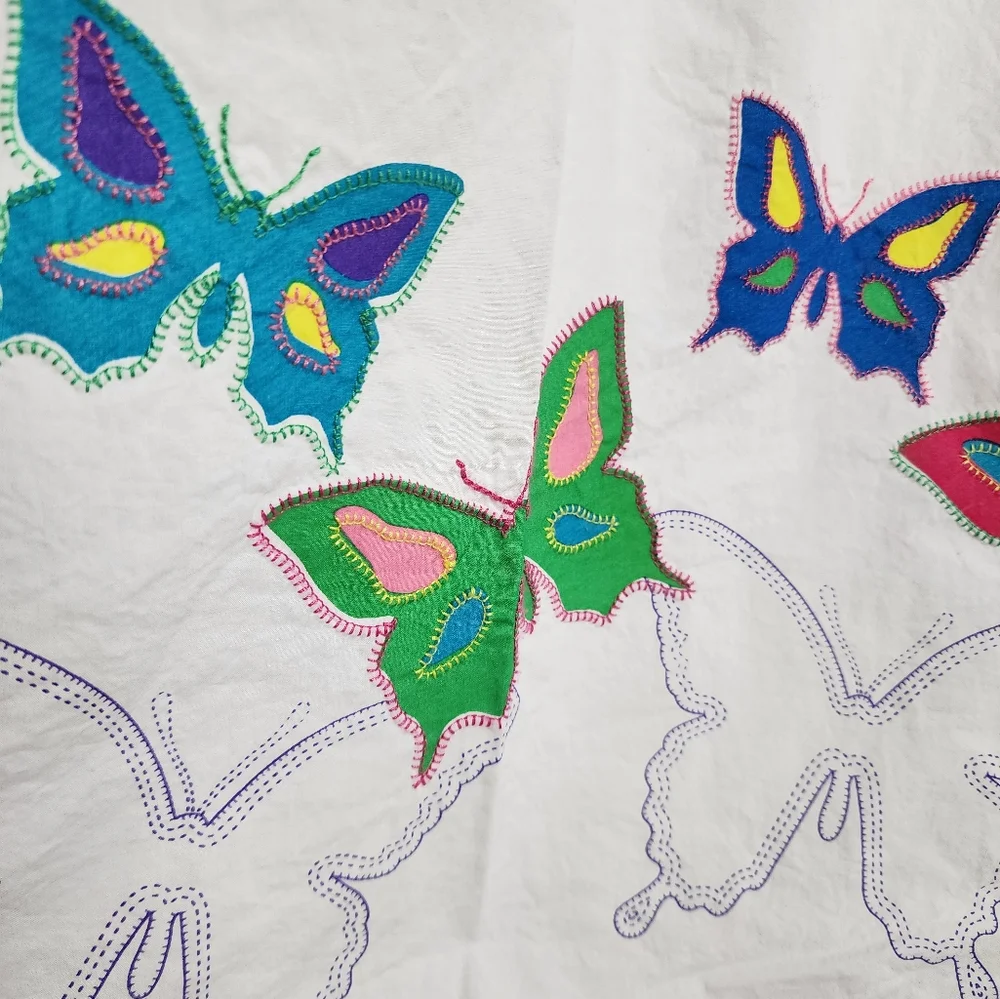 Kenzo Colorful Stitched Butterfly Girls Dress In White Size 6A